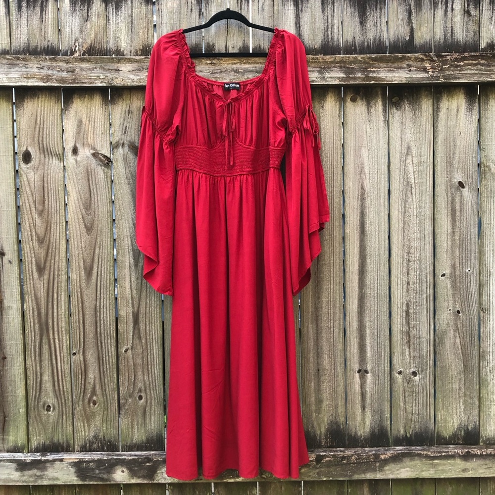 Scarlet Darkness Renaissance Peasant Dress Size L Red Flare Sleeve Medieval